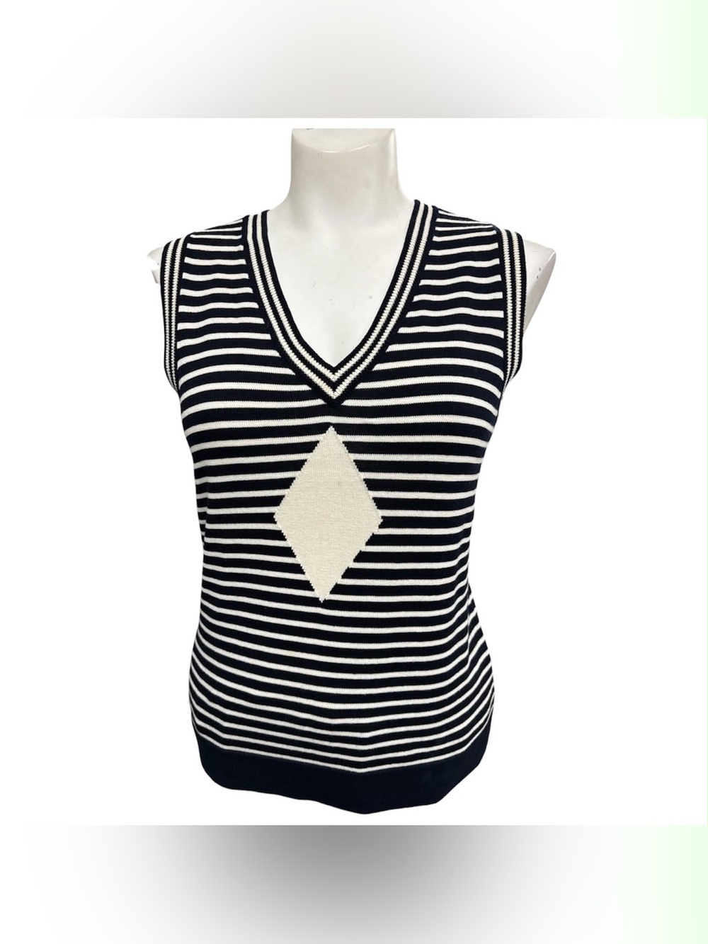 Liz Claiborne Black and White Striped V-Neck Size S